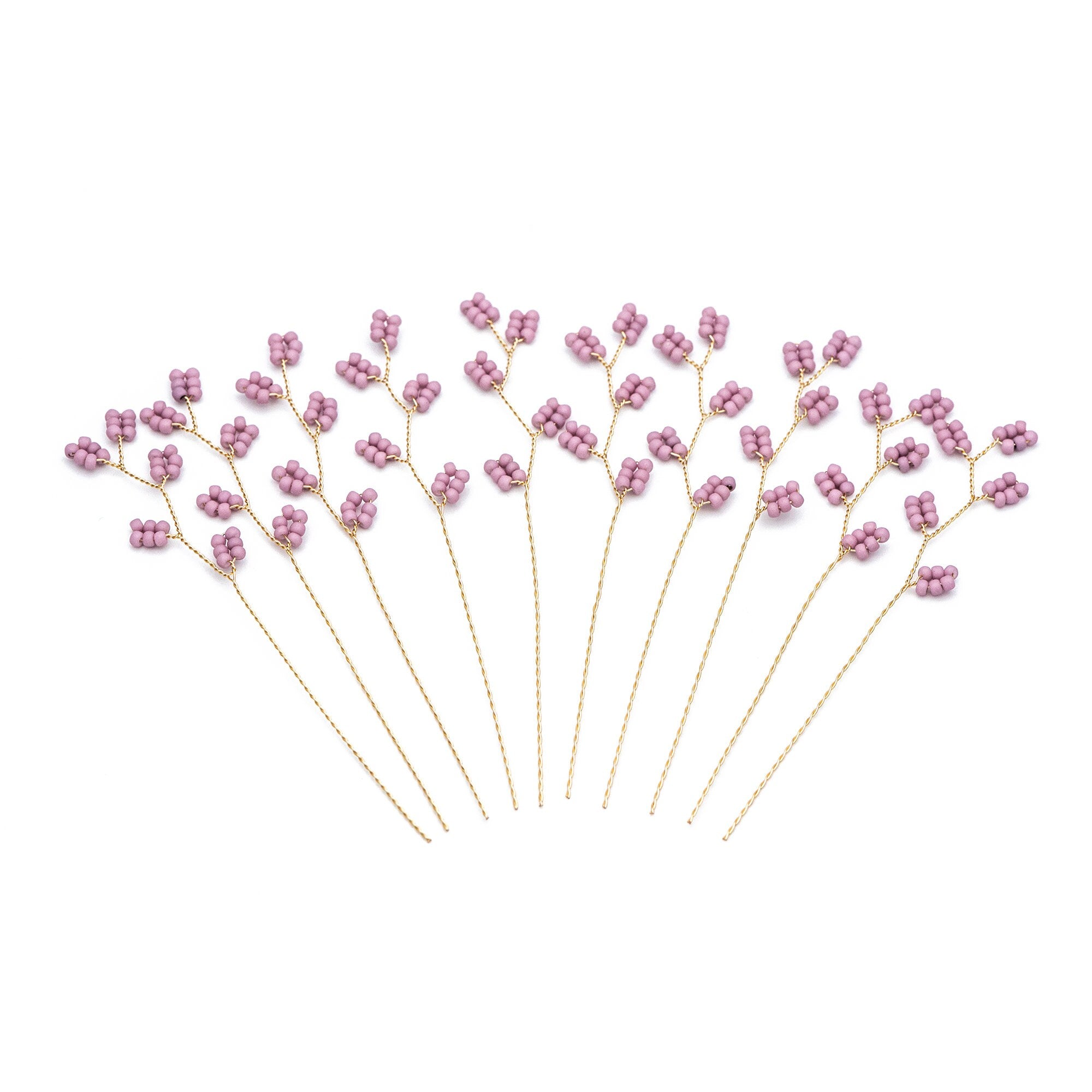 10pcs Beaded Leaf Sprigs on Gold Wire, Flower Tassel Hair Accessories, Seed Glass Beads Branch (FB-050)